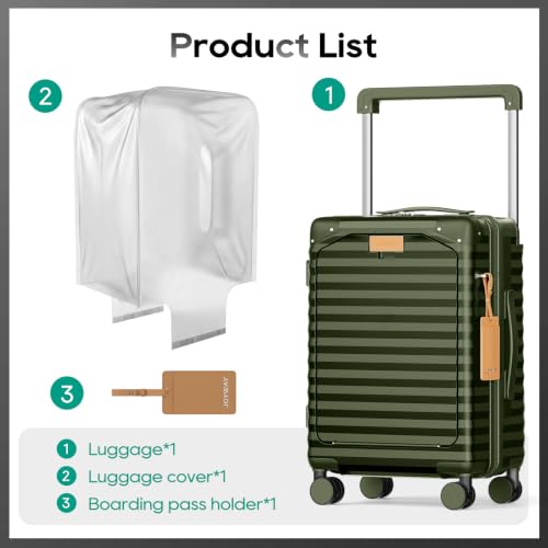 Joyway 20 Inch Carry on Luggage with Front Pocket and Cup Holder, Green - color: Green