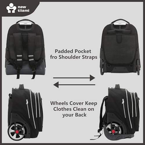 NEW TILAMI 20 Inch Rolling Backpack for School Stair-Climbing Big Wheel - color: Black