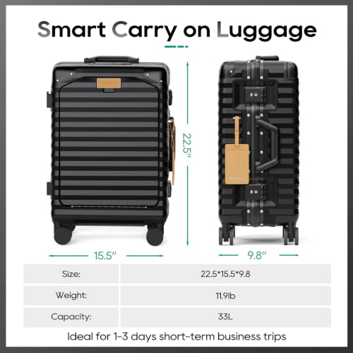 Joyway 2 Piece Carry On Luggage Set with Backpack, Black - color: Black, size: Carry-on-20inch Aluminium with Backpack