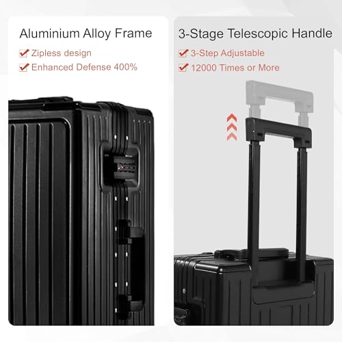 VentureVault Zipperless 24 Inch Luggage With Wheels,Aluminum Frame, Black - color: Black, size: 24 inch