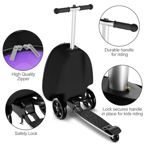 Baotree 2-in-1 Ride-On Scooter Suitcase, Scooter Luggage for Kids Ages 5-12, Foldable & Lightweight Carry with LED Light-Up Wheels - color: Blue