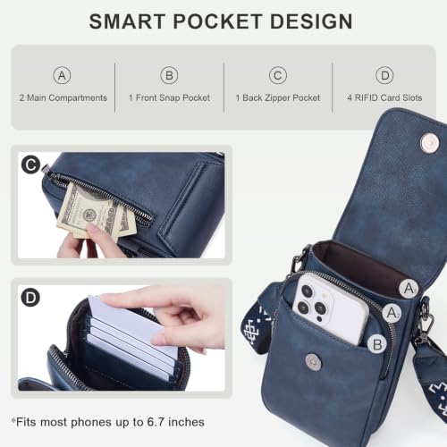 POIUGOYA Small Vegan Leather Crossbody Purse for Women, Cell Phone Purse - color: A-dark Blue