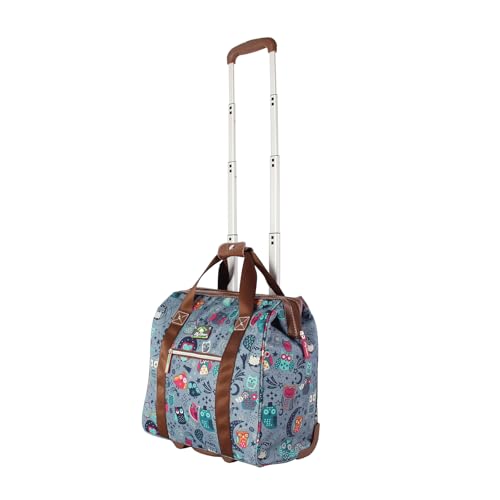 Lily Bloom Designer Under the Seat Tote Cabin Luggage Collection - 15 Inch Patterned Carry on Bag For Women - Lightweight Suitcase with 2 Rolling Wheels (Night Owl) - color: Night Owl