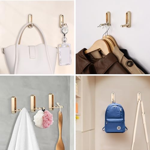 Foldable Wall Hook, Gold, 4 Pack, Screw Mounted, Heavy Duty Coat Hooks - color: Gold, size: 4 Pcs