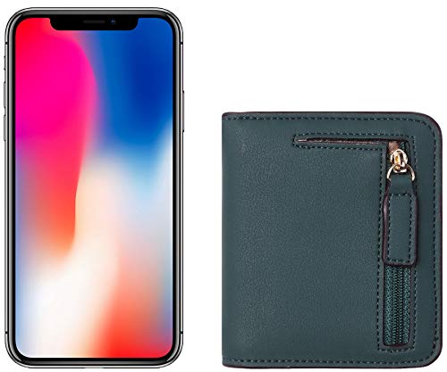 Toughergun Women’s Small Slim Leather Wallet with RFID Protection, Compact Bifold Mini Purse with Clear ID Window - color: 04 ReNapa Green Coal