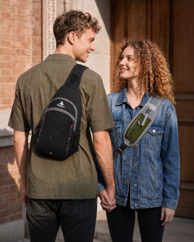 Packable Crossbody Sling Bag for Men Women RFID Lightweight Travel Daypack - color: Black