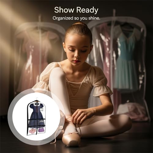 5 Pcs Clear Dance Costume Garment Bag with Pockets, 23.6 x 39.4 in Young Dancer's Garment Bags for Costumes, Dancewear, Accessories