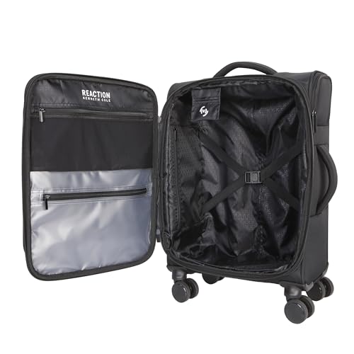 Kenneth Cole REACTION The Venturer 20-Inch Carry-On Lightweight Durable Softside 8-Wheel Spinner Cabin Size Luggage, Black - color: Black, size: Medium