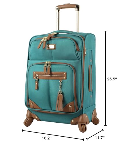 Steve Madden Designer Luggage Collection - Lightweight 24 Inch Expandable Softside Suitcase - Mid-size Rolling 4-Spinner Wheels Checked Bag (Harlo Teal Blue) - color: Harlo Teal Blue
