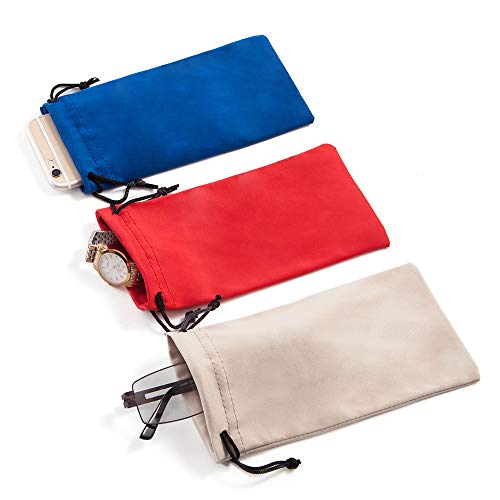 TRIUMPH VISION Glasses Case Soft Eyeglass Case Sunglass Pouch Cloth 3 Pack - color: Navy,red,khaki