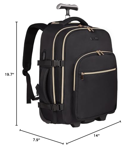 DEVPNR Rolling Backpack for Women, Travel Backpack with Wheels, Black - color: Elegant Black