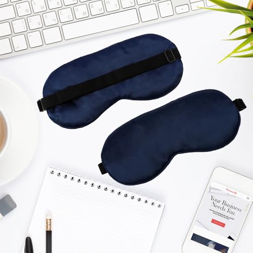 2 PCS Navy Satin Sleep Masks, Adjustable Silk Eye Mask for Sleeping, Blind Folds Soft Breathable Blindfold for Adults Couples Play Party Games Airplane Travel Essentials Eye Covers Patches Night Mask - color: 2 Navy