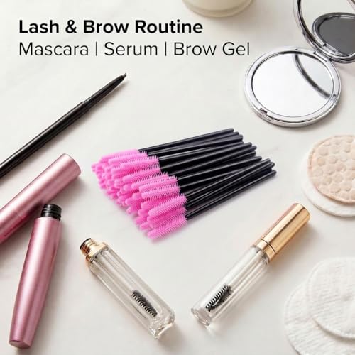 BIHRTC Pack of 100 One-Off Disposable Silicone Eyelash Mascara Brushes - color: Deep pink