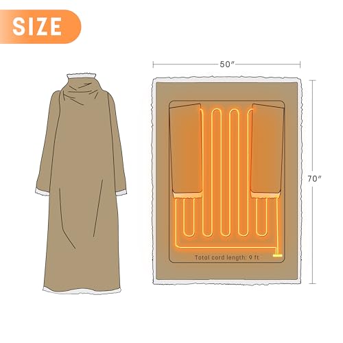 Catalonia Heated Blanket with Sleeves, Wearable Electric Throw for Adults - color: Camel