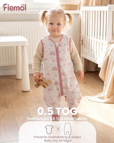 Toddler Sleep Sack with Feet 2-3T 0.5 Tog Sleep Sack with Legs - color: Pink Rainbow, size: 2-3T