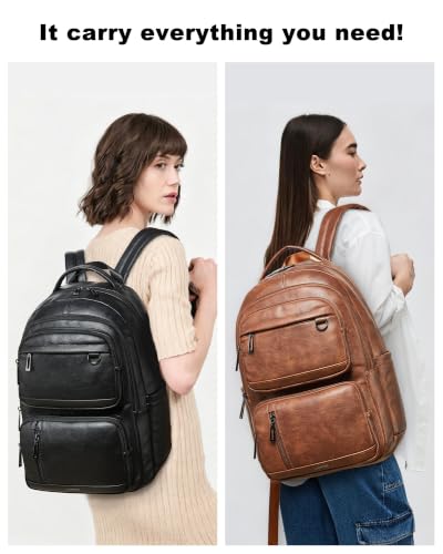 LATMAP Vegan Leather Backpack 17Inch Laptop Backpack for Women Men Brown - color: Brown