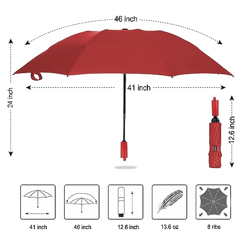LANBRELLA 컴팩트 리버스 접이식 우산 자동 방풍 여행용 우산 - color: C2.6 레드, size: 46인치