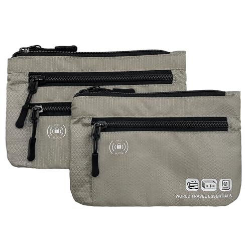 Passport Holder Bag Travel Wallet RFID Blocking Pouches, Two-Piece Set - color: Gray