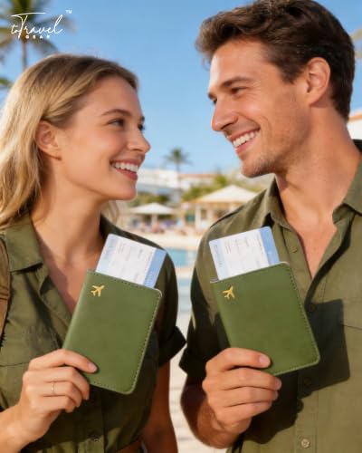 Passport Holder for Travel Essentials RFID Blocking PU Leather - color: Army Green