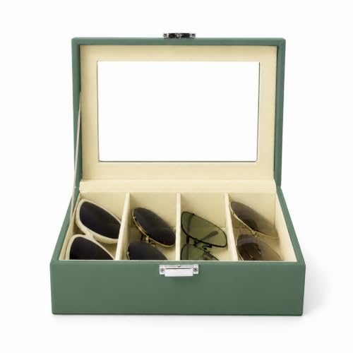 UnionPlus Vegan Leather Multi-Slots Sunglasses Eyeglasses Organizer - color: Malachite Green, size: 4-Slots