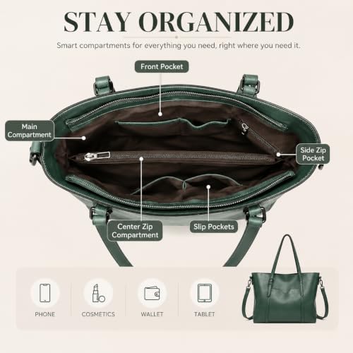 Pahajim Womens PU Leather Tote Handbag Shoulder Purse with Crossbody Strap - color: Green