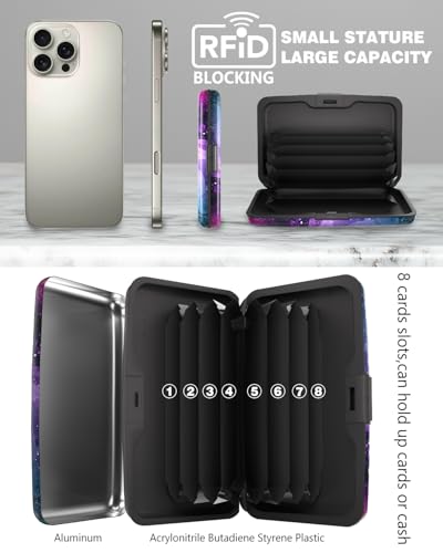Maicican Credit Card Holder, Mini RFID Blocking Aluminum Wallet - color: Purple Marble