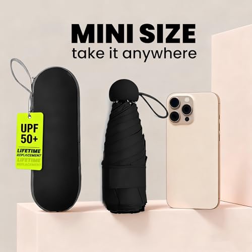 Mini Umbrella for Purse with Case, Sturdy Travel Essentials, UV Sun Protection Lightweight Compact Manual Open Close, Tiny Pocket Fits Purse Backpack, Women Kids Men - color: Navy Blue