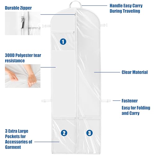 Simple Houseware 70" Long, 8" Depth Wedding Dress Garment Bag with Pockets - size: 70-Inch Long w/ Pocket, Single