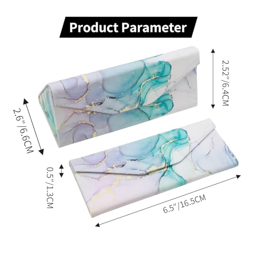 Foldable Glasses Case, Magnetic PU Leahter Sunglasses Case, Cute Hard Shell Folding Eyeglass Cases for Women Kids - color: Blue+pink Sand