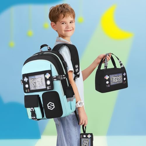 Scothen Boys Backpack, Cool Luminous Kids School Backpacks with Lunch Bag - color: Green