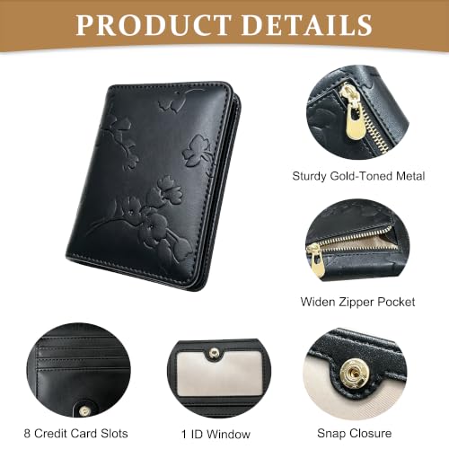 Small RFID Womens Wallet Travel Bifold Compact Slim thin Credit Card Holder - color: Black