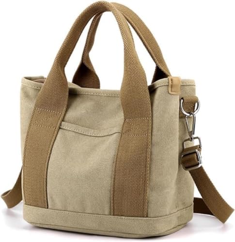 Small Tote Bag with Zipper, Canvas Multi-Pocket Crossbody Bag Shoulder Bag Satchel Hobo Bag - color: Denim Khaki, size: Small
