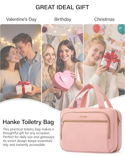 Hanke Hanging Travel Toiletry Bag for Women Portable Makeup Bag - color: Pink