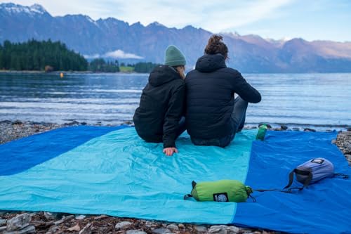 WEKAPO Beach Blanket Sandproof Waterproof, Extra Large Beach Mat, Oversized & Compact Sand Free, Quick Drying Beach Essentials for Vacation, Cruise, Picnic & Camping with Stakes - color: Blue, size: 9x10 FT (1~8 person)