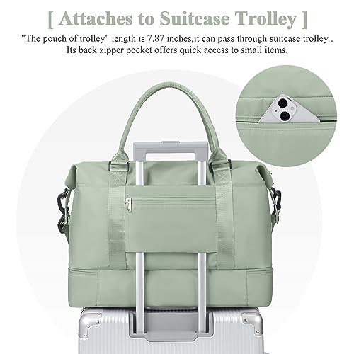 Travel Duffel Bag with Shoes Compartment,Weekender Bags for Women Travel - color: Pale Green, size: Large