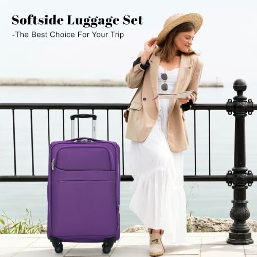 Merax 4-Piece Luggage Set 18/22/26/30,Softside Spinner Suitcase,Purple - color: Purple(18/22/26/30)