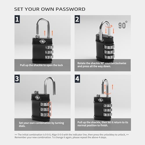 Luggage Locks TSA Approved 2 Pack, Combo Lock for Gym Locker, Small Combination Padlock, Padlock with Code for Travel Essentials, Suitcase, Zipper, Locker, Cabinet, Gun Case, Tool Box - color: Black+Gray, style: Steel Shackle