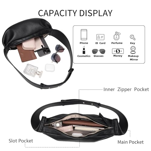 KouLi Buir Sling Bag for Women Casual Hobo Bag Adjustable Wide Strap Crossbody Chest Bag Lightweight Shoulder Purse - color: Black