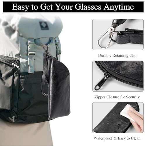 Bukere Double Eyeglass Glasses Case, Soft PU Leather Dual Travel Sunglasses Organizer Pouch Bag with Zipper for Men Women - color: Black