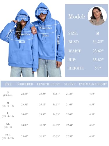 SeSe Code Travel Hoodie with Eye Mask Sleep Unisex Oversized Sweatshirt for Airplane, Road Trip Naps Fleece Couples Hoodies - color: Blue, size: Medium