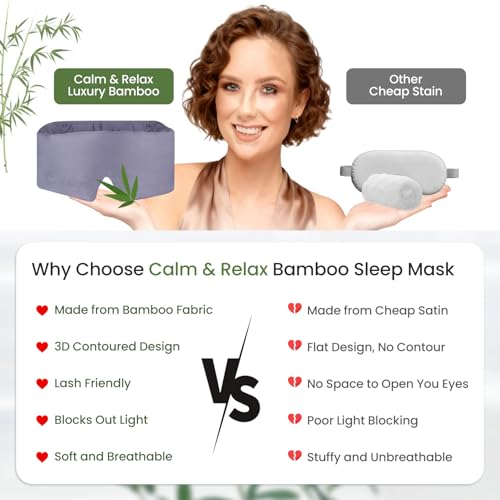 Calm&Relax Bamboo Sleep Mask - Cooling 3D Eye Mask, Lash Friendly,Gray - color: Grey