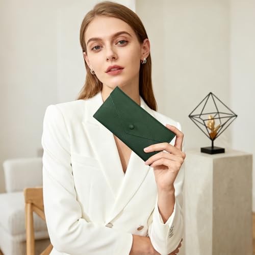 XEYOU Envelope Card Wallet for Women Genuine Leather Cash Wallet Slim Credit Card Case with Zip Coin Pocket - color: Green