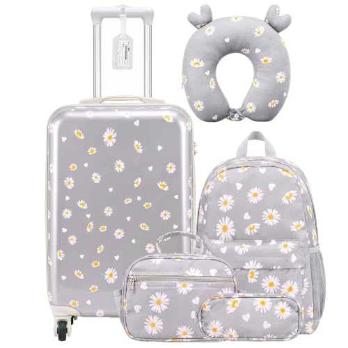 Redbaker 6 Pcs Kids Luggage Set for Girls Grey 17 Inch Daisy - color: Grey, size: 17 Inch