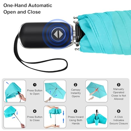Automatic Lightweight Travel Flat Umbrella Compact Folding for Pocket - color: 0.2Lake Green