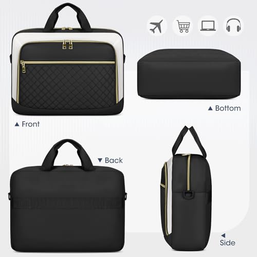 NEWHEY Laptop Bag 17.3 Inch Laptop Briefcase for Women Large Computer Bag - color: Black&beige, size: 17 inch