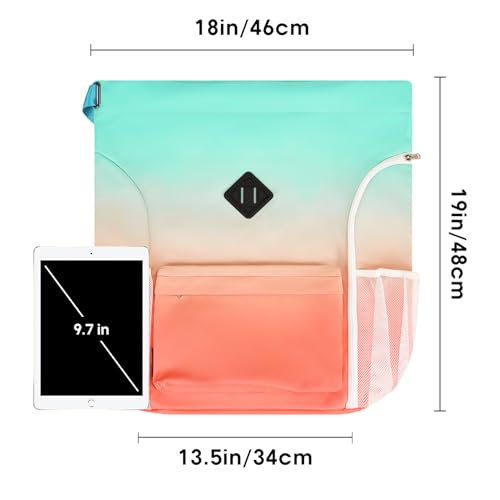WANDF Drawstring Backpack with Shoe Compartment, Sports Gym Bag - color: L, Red-green Gradient, size: Large