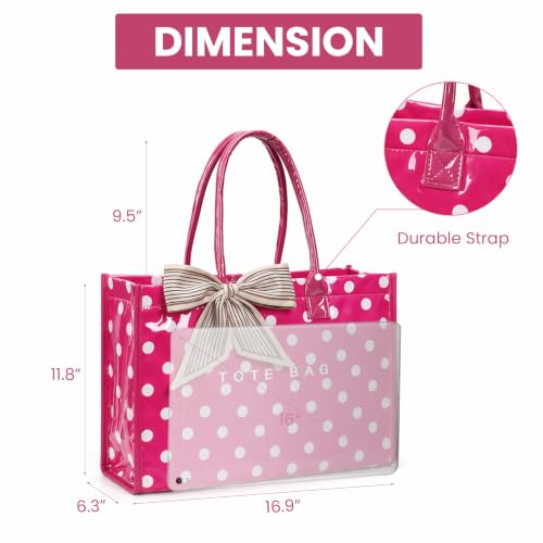 Lushandy PVC Tote Bag Women's Waterproof Jelly Beach Bag Work Hobo Handbag - color: Polka Bot-pink