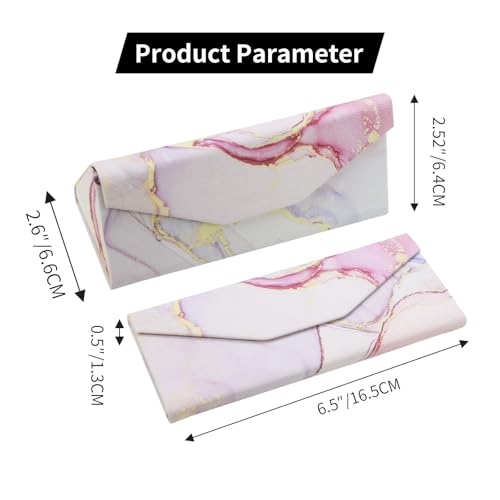Foldable Glasses Case, Magnetic PU Leahter Sunglasses Case, Cute Hard Shell Folding Eyeglass Cases for Women Kids - color: Pink+gold Marble
