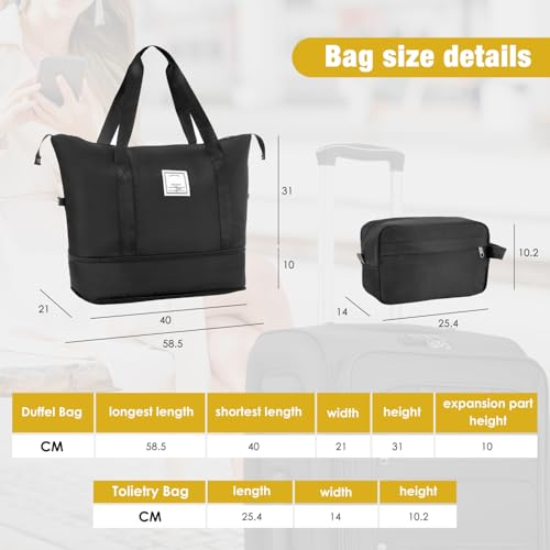 Softside Luggage Expandable 3 Piece Set Suitcase with Duffel Bag Upright Spinner Softshell Lightweight Travel Black Essential