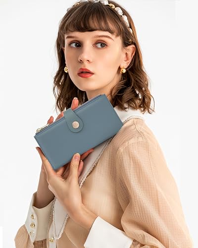 Blue Women's Slim Wallet,Thin RFID Card Holder with Zipper Pocket - color: Denim Blue, size: Bifold
